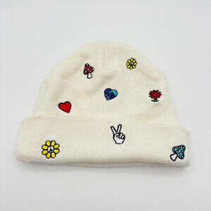 ALAB Beanie Embroidered White Peace Hat